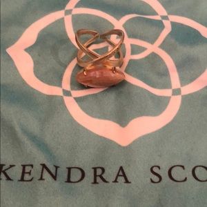 Kendra Scott gold and rose quartz ring.